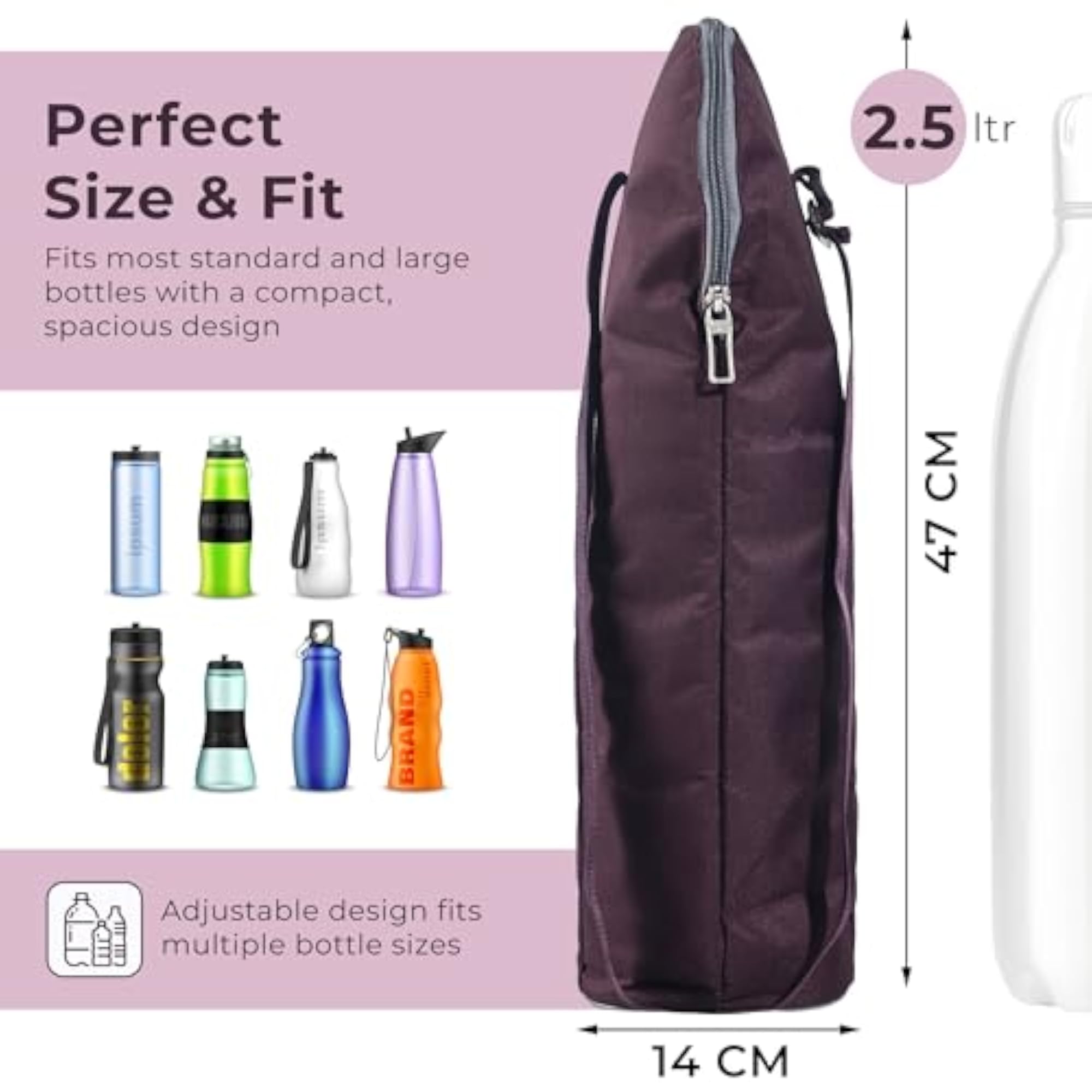 2.5 LTR Rexine Bottle Bag with Handle, Reusable Travel Bag