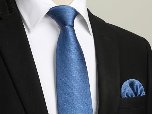 Image of HISDERN Ties for Men Solid Houndstooth Neckties Handkerchief Formal Business Tie & Pocket Square Set Wedding Party