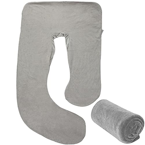 AMCATON Upgraded U-Shaped Pregnancy Pillows Cover, Large U Shaped Body Pillowcase Removable, Replacement Pillowcase with Velour Fabric (Grey)