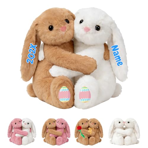 DRAJOIN Personalisierter Kuschelnd Hasen Plüsch Mit Text Und Foto, Individuelles Plüschtier Spielzeug Als Personalisierte Geschenke Für Erwachsene Kinder Zu Ostern Und Weihnachten 2 Stück, 25cm