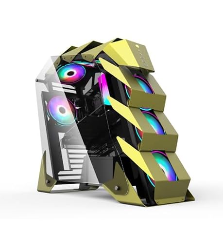Obudowa Gamingowa Full Tower Ze Szkła Hartowanego ATX/M-ATX, Pionowy Uchwyt GPU, Tryb RGB, 7 Pozycji Wentylatora (tylko Obudowa)(Gold)