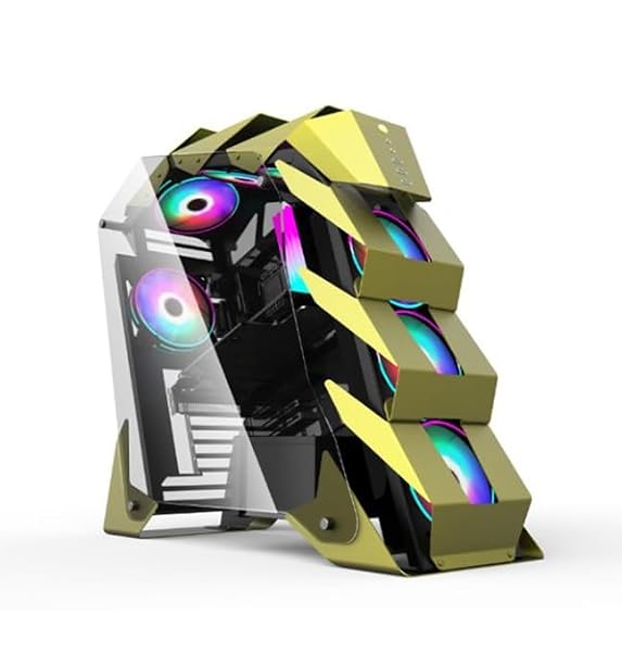 Obudowa Gamingowa Full Tower Ze Szkła Hartowanego ATX/M-ATX, Pionowy Uchwyt GPU, Tryb RGB, 7 Pozycji Wentylatora (tylko Obudowa)(Gold)