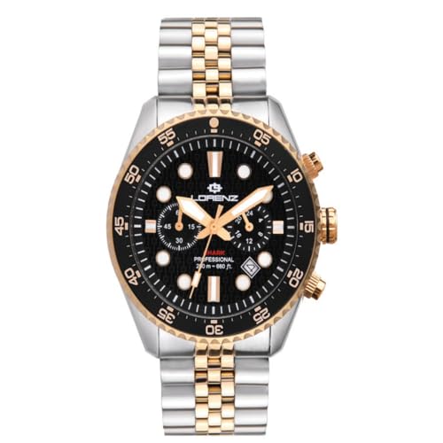 Lorenz Shark V Chrono 030285DD - Chronographe sportif pour homme - Montre à quartz avec bracelet en acier bicolore - Plongeur professionnel jusqu'à 200...