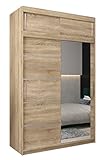 ABIKSMEBLE Verona 2 150 Armario 2 Puertas Correderas para Dormitorio - Armario Moderno con Espejo, Barra y Estantes - 150x240x62 cm (Ancho x Alto x Fondo) - Sonoma con Extensión