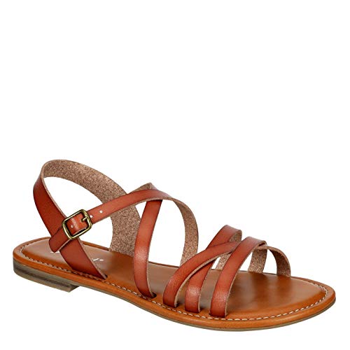 XAPPEAL Clarissa - Women's Strappy Open Toe Gladiator Flat Sandals with Ankle Strap