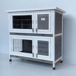 Bunny Business Rabbit Guinea Pig Outdoor Hutch, Double Decker Rabbit Hutches on legs (Grey)