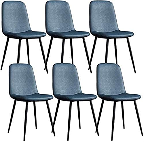 SJIALEN Modern Dining Chairs Set of 6, Metal Legs PU Leather Seat Backrests Chairs Lounge Bar Stool Living Room Corner Chairs Kitchen Chair (Color : Blue, Size : 43x55x82cm)