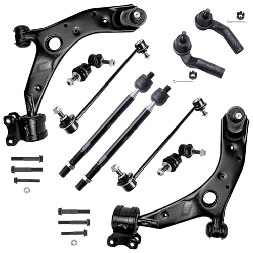 Detroit Axle - Front End 10pc Suspension Kit for 2004-2009 Mazda 3 Sport, 2006-2017 Mazda 5, 2 Lower Control Arms w/Ball Joints 4 Outer & Inner Tie Rods 4 Front & Rear Sway Bar Links Replacement
