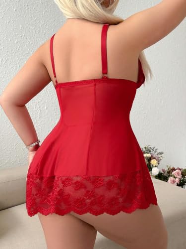 Image of Alrovetoney Women Plus Size Babydoll Lingerie Lace Chemise Mesh Sleepwear Strappy Sexy Nightgown Boudoir Outfit L-4XL