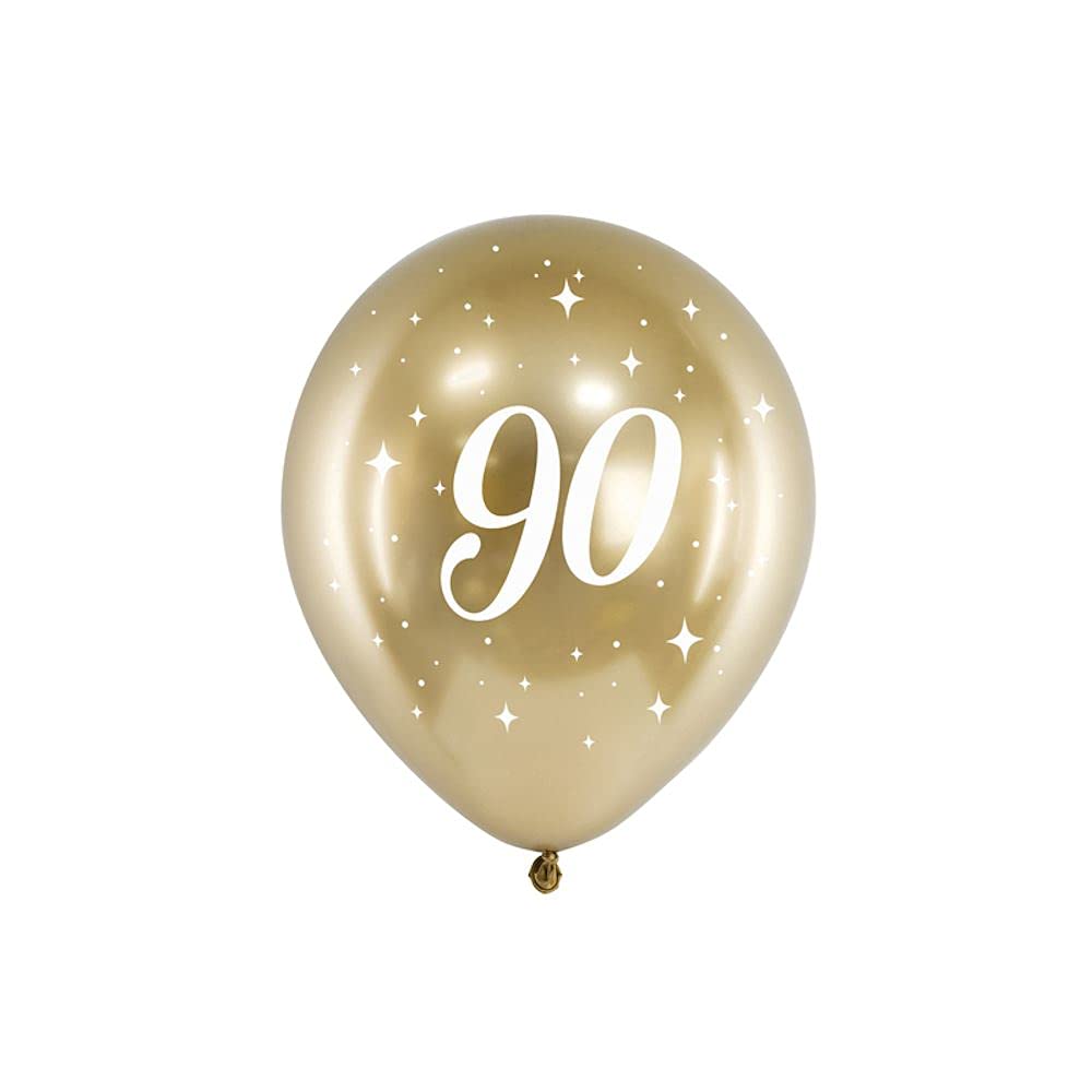 Luck and Luck 6 Glossy Gold 90th Birthday Party Balloons, Gold Birthday Party, 90th Birthday Balloons, 90th Venue Decoration Backdrop, Milestone Birthday