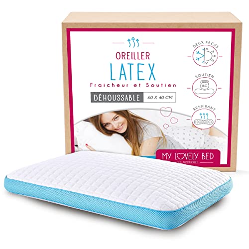 My Lovely Bed – Almohada de látex 60 x 40 cm – Apoyo Firme – Ergonómico: Mantenimiento de la Nuca y Las cervicales, ortopédico, algodón, refrescante, hipoalergénica.