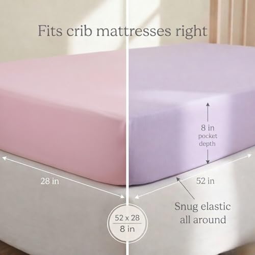Image of Everyday Kids 2-Pack Fitted Crib Sheets, 100% Soft Breathable Microfiber Baby Sheet, Fits Standard Size Mattress 28in x 52in, Lavender, Pink Nursery Sheet