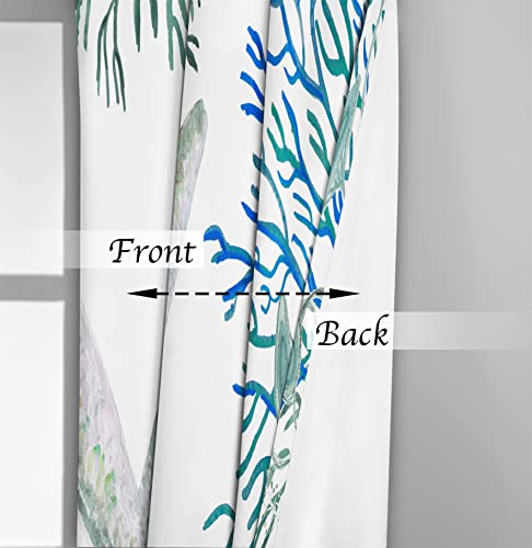 Teal Coastal Nautical Window Curtains 50% Light Blocking Curtains Ocean Beach Themed Starfish Coral Seashell Room Darkening Window Drapes With Groomet For Living Room Bedroom,2 Panels,52'' X 84” #TOP6