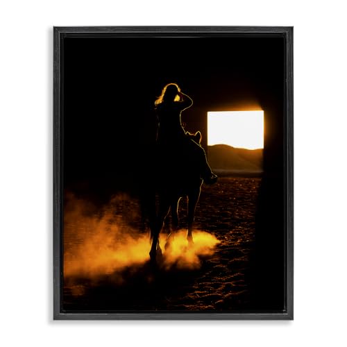 'Equestrian Horse Jockey Silhouette Vivid'| Floating Frame Canvas Art