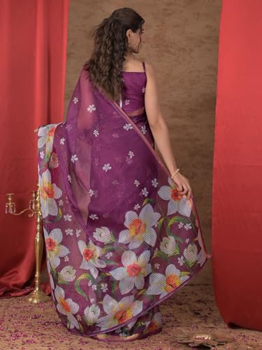 Image of Satrani Women's Kota Chex Printed Saree with Unstitched Blouse Piece