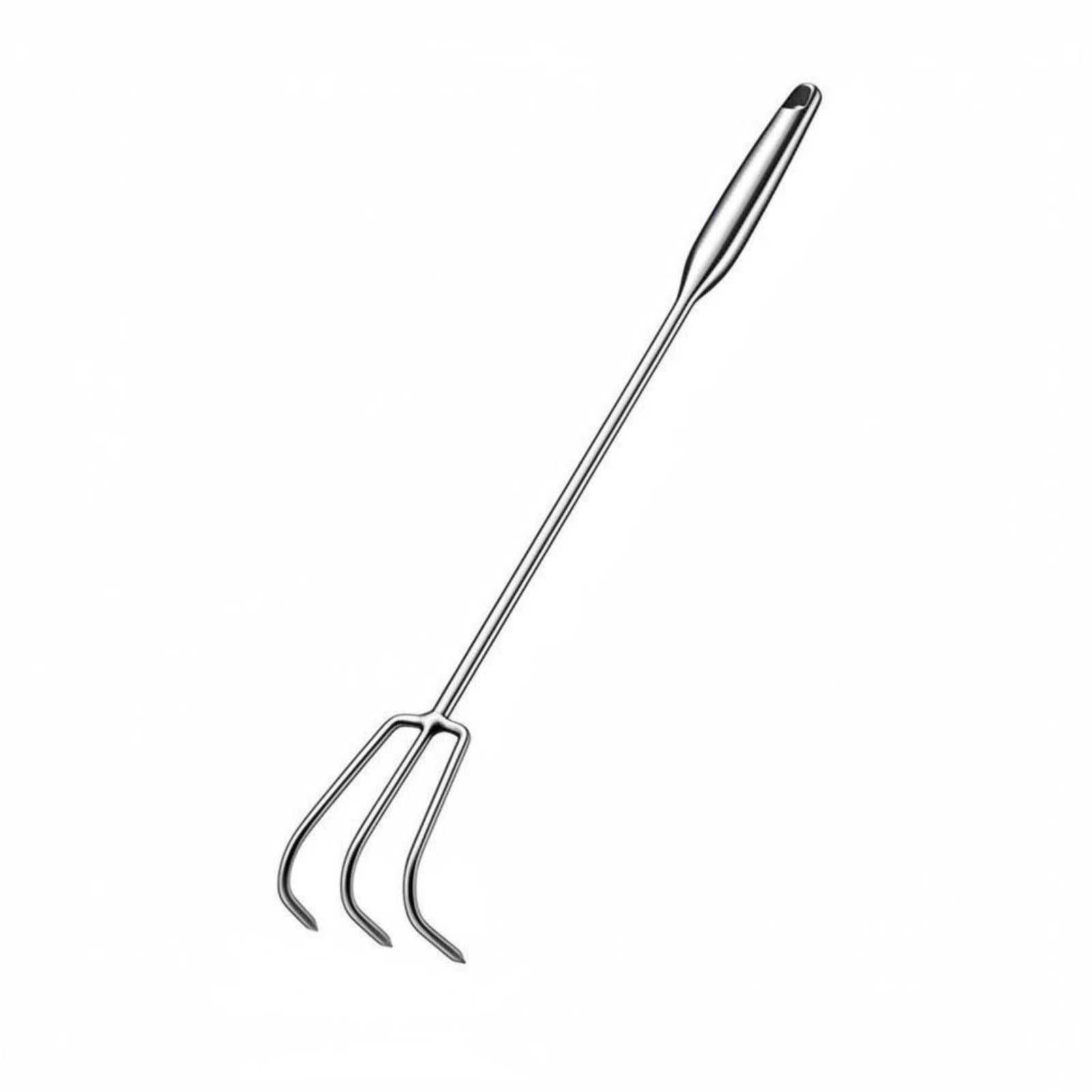 Rastrello Agricolo Rastrello per Orto Zappa a Mano Coltivatore in Acciaio Inox Industriale Denti Conici per Allentare Terreno Rimozione Erbacce Manico , 70CM , 3-Denti