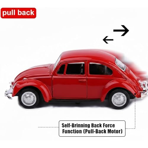 Image of Vintage Die-Cast Metal Toy Car with Openable Doors & Pull Back Action, 1:36 Scale Classic Model Vehicle, Durable Metal Body, Kids Toy Gift for Boys & Girls 3+ Years (Pack of 1) (RED)