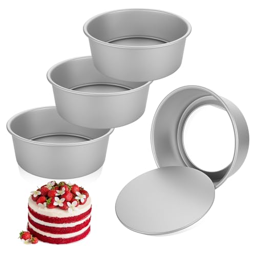 DAJAVE 4 Pack 8 Inch Cake Tin for Baking Deep Cake Tins Round Baking Tin Non-Stick Aluminum Cake Pan with Loose Base for Wedding Birthday Christmas Party Cake Baking