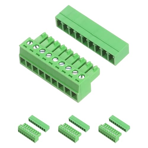 Image of sourcing map 4 Set 9 Pin 3.81mm Pitch PCB Mount Screw Terminal Block Connector, Right Angle Pluggable Plug for DIY Electronics Audio Power Modules 26-16AWG Cable