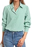 Enmain Camisa Mujer Manga Larga de Rayas Elegante Verde Camisas con Botones Blusa con Cuello V Informal Básica Trabajo Empresa, XL
