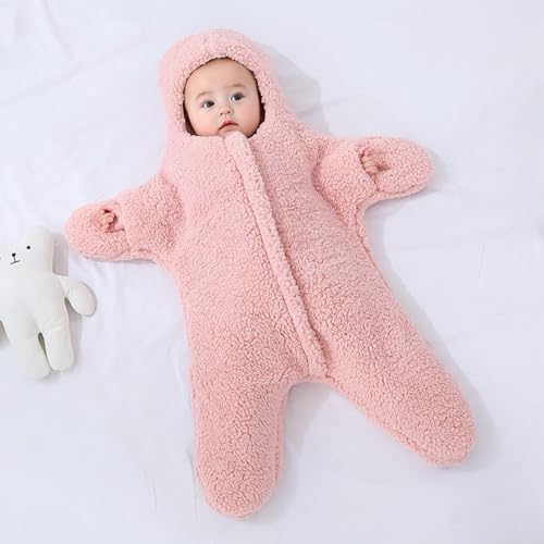 Image of Baby Starfish Onesie, Thick Imitation Fleece Starfish Newborn Romper, Infant Footie Jumpsuit Winter Warm Outfits(Pink,2-6 Months)