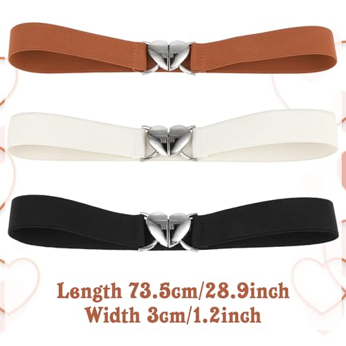 3Pcs Elastic Belts with Heart Buckle for Girls, Cute Stretch Kids Waist Belt Adjustable Toddler Belts for Pants Dress Jeans3