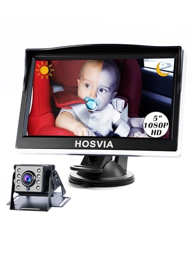 Image of HOSVIA Baby Car Camera, 5 Inch HD 1080P Special Low Light Level Night Vision Baby Car Monitor with Camera,Rear Facing Seat Backseat Mirror HD Camera with Wide Crystal Clear View