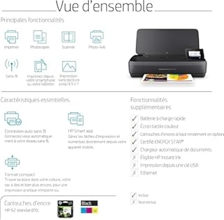HP OfficeJet 250 Imprimante Tout-en-Un Portable, Fonction Impression, Copie, Numérisation jusqu'à 600 dpi, Wi-Fi et USB, Noire