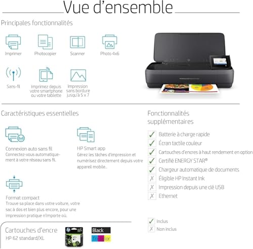 HP OfficeJet 250 Imprimante Tout en Un Portable Fonction Impression Copie Numérisation jusqu'à 600 dpi Wi Fi et USB - vue 7