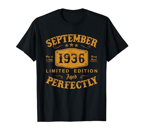 Septiembre 1936 88 Años Cumpleaños Hombre Vintage 1936 Camiseta