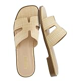 CUSHIONAIRE Voyage Cutout Strap Slides for Women, Slip On Summer Flats, Trendy Footwear, Comfortable Vacation Style Sandals for Women 2025, NATURAL 9