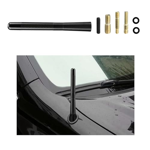 Dickno Car Short Antenna, 4.72'' Aluminum Radio Antenna Mast Replacement, Carbon Fiber Auto AM/FM Radio Reception Antenna with Screws, Vehicle Roof Mini Aerial Antenna for Car SUV (Black)