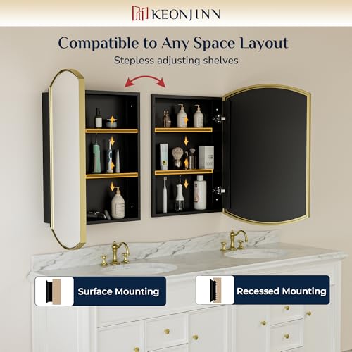 Image of Keonjinn Gold Medicine Cabinet Mirror for Bathroom 16 inch x 26 inch, Metal Framed