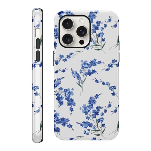 Zrutru Blue Floral Case for iPhone 15 Pro Max Vintage Cute Flower Pattern for iPhone 15 Pro Max Case,Girly Trendy Slim Fit TPU Shockproof Protective Cover for Girls Women, Blue&White by Zrutru - Used condition - US$7.84