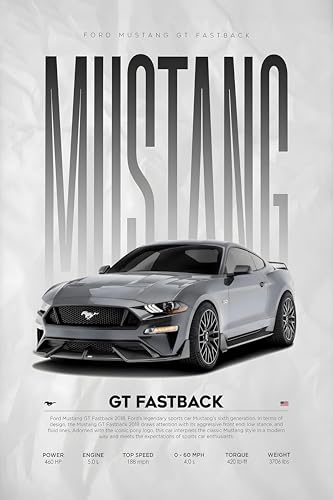 Image of Fit-in Trends Car Poster For Wall Boys Room|Super Car Poster Stickers | Gifting Ideas For Men Boys Car Lover's | Wall Art For Living room, Office, Dining Room| A4 Size Wall Art(Mustang)