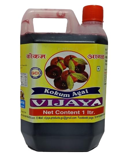 VIJAYA Vijaya Kokam Juice (Agal) / 100 Percent Natural, Pack of 2 . Each Pack 1000 ml. 2000ml, Redish Black
