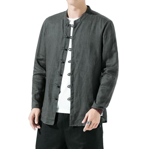 Chemise à manches longues homme au style chinois rétro avec finitions grenouille haut de gamme