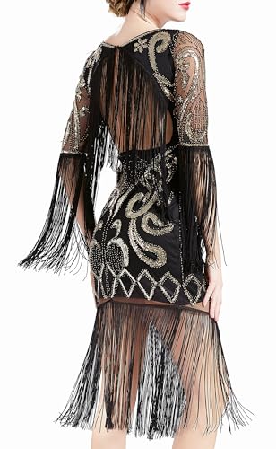 BABEYOND 1920s Flapper Dress Long Fringe Gatsby Dress Roaring 20s Sequin...