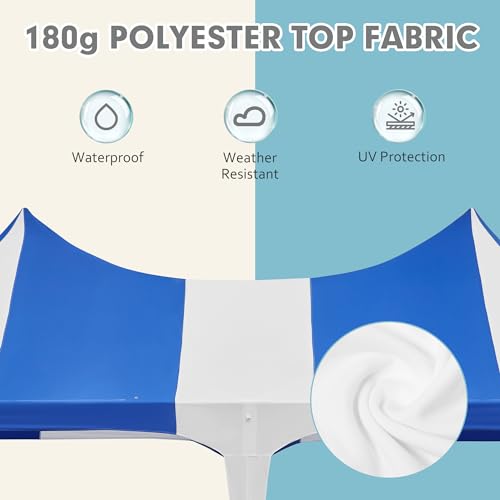 EROMMY 13x26ft Party Tent, Heavy Duty Wedding Tent, Double Peaked Canopy Tent with Pole-Less Event Space, 60 Person Capacity Outdoor Gazebo Pavilion Shelter Tent for Party, Event, White & Blue