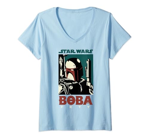 T-shirt Boba Fett Star Wars col v à haut contraste pour fan de la saga