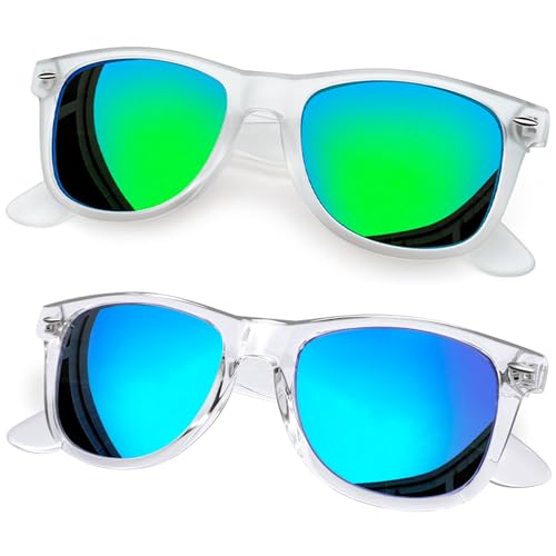 Joopin Square Polarised Sunglasses for Men Women UV Protection Unisex Mirror Retro Sunglasses Man for Driving Hiking Fishing Sports (Clear Blue+Matte Clear Green)