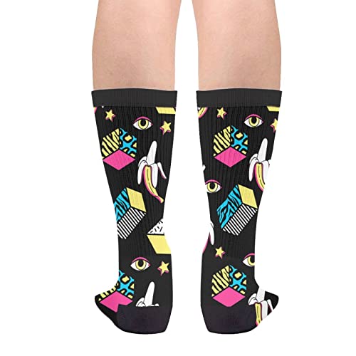 Bassyil 80S 90S Geometric Banana Socks Novelty Crew Socks Casual Crazy Funny Dress Socks For Women Men #TOP1