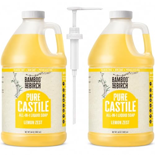 Image of BAMBOO AND BIRCH Pure Castile Soap Liquid, Certified Palm Oil Free Natural Soap, Lemon Zest, 128 oz