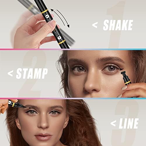 Cilrofelr Eyeliner Stamp Wingliner, 2 Easy Winged Eyeliner Stamps to Create Perfect Cat Eye, Long Lasting, Waterproof & Smudge proof Liquid Eyeliner Pens (8 mm, Black)