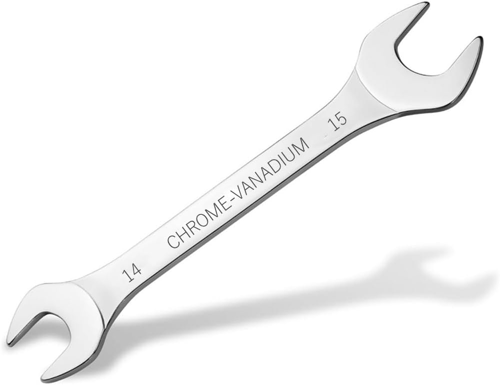 FLZOSPER 14mm×15mm Standard Open End Wrench，Metric Spanner，Flat Head Chrome Vanadium Steel With Mirror Polish