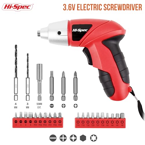 Hi-Spec 27pc 3.6V Red Small Power Electric Screwdriver Set. Cordless & Rechargeable with Driver Bit Set thumbnail 4