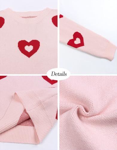 Image of Womens Cute Heart Sweater Crew Neck Long Sleeve Pullover Valentines Sweater