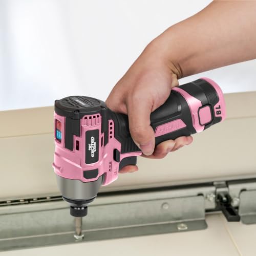 Image of 17V Brushless Screwdriver, 140Nm Cordless Impact Driver Set with 3 Adjustable Speed, 2 Batteries and Led Work Light (Pink)