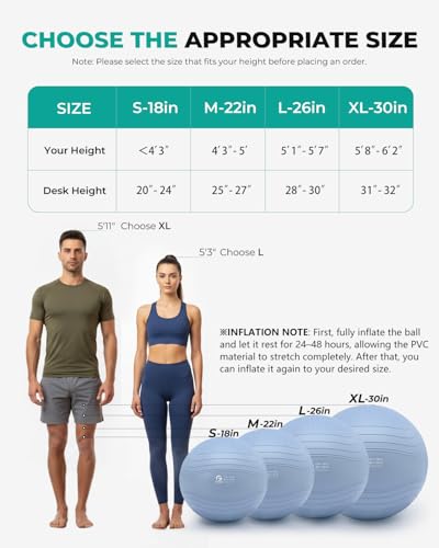 Image of Gruper Yoga Ball, Extra Thick Exercise Ball for Workout Pregnancy Stability - 4 Sizes Anti Burst Balance Ball for Yoga, Pilates, Fitness, Birthing, Physical Therapy - Includes Pump