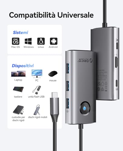 USB C Hub, Dock USB 6 IN 1 con 4K HDMI, PD 100W, Porte Dati 3*USB A, Porte Dati di Tipo C, Adattatore Multiporta Tipo C Compatibile con iPhone 16, MacBook, Surface, iPad Pro/Air - Hub USB - Immagine 7